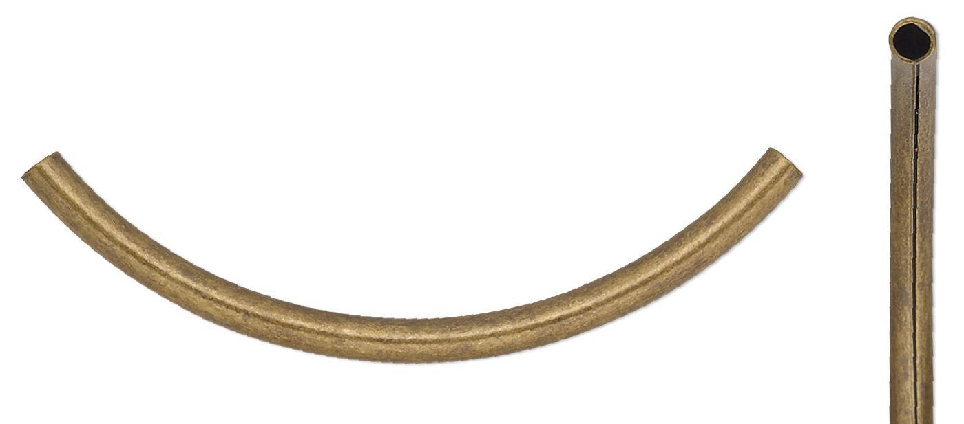 Brass 50x3mm Curved Tube Beads, Antiqued Gold Plated, 50 pcs