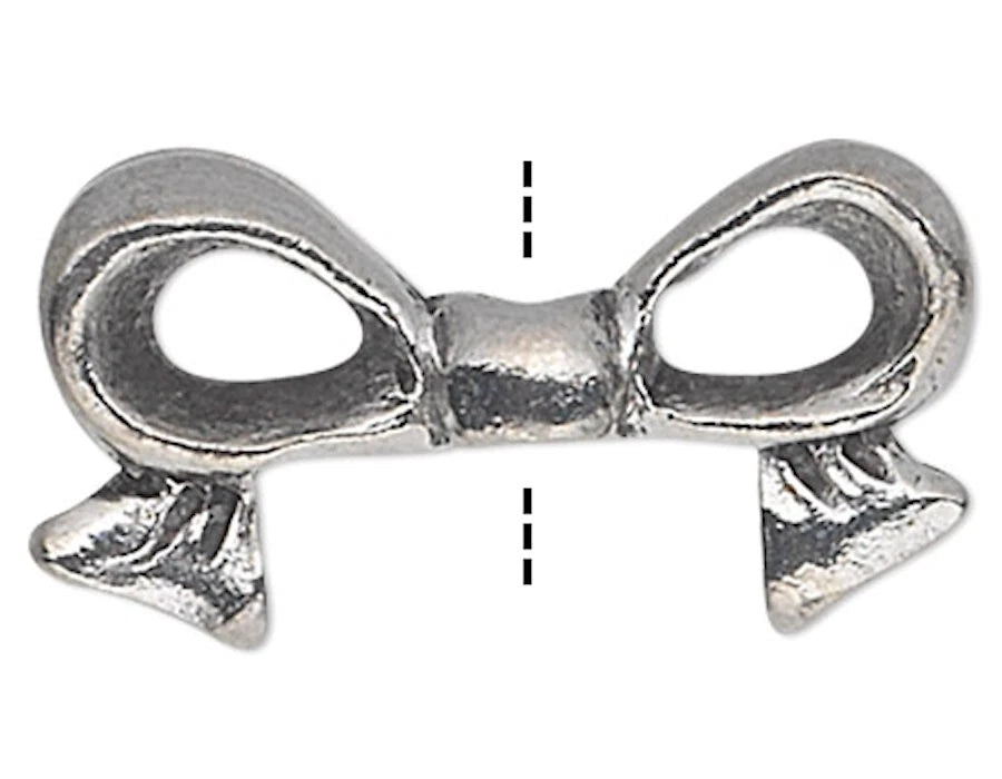 Antiqued Pewter 3D Bow Topper Beads, 16x9mm, 4 pcs