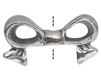 Antiqued Pewter 3D Bow Topper Beads, 16x9mm, 4 pcs