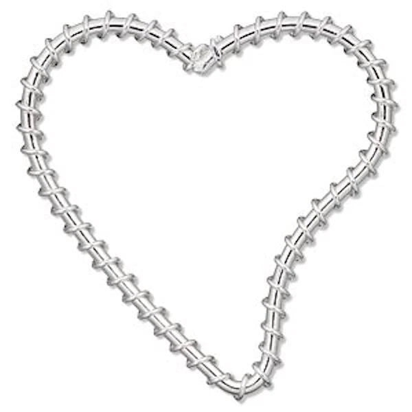 Silver Plated Steel Wire-Wrapped Falling Heart Components, 45x40mm, 10 pcs