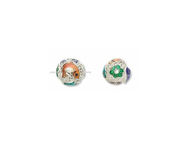 Multicolor Cloisonné Fish Round Beads 13.5mm, 5 pcs
