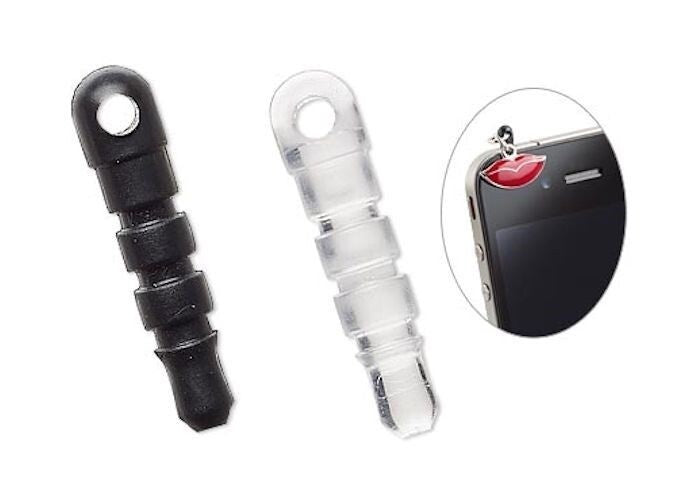 Clear or Black Cell Phone Charm Plugs, 18x4mm with 1.5-2mm Hole, Fits 3.5mm Jack, 10 pcs