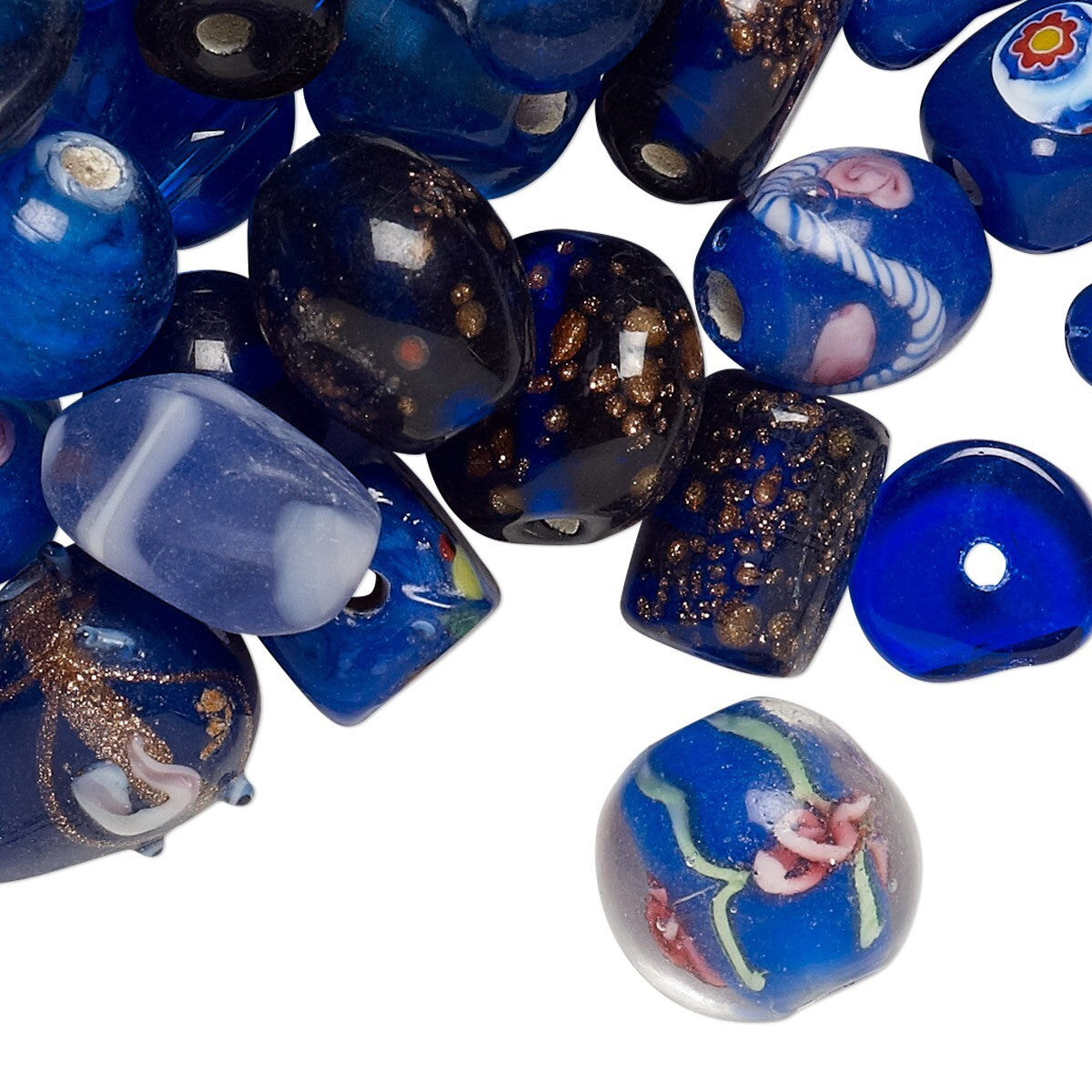 Lampworked Glass Bead Mix, Mixed Shapes, 7x4mm–14x11mm, Approx. 60–100 Beads