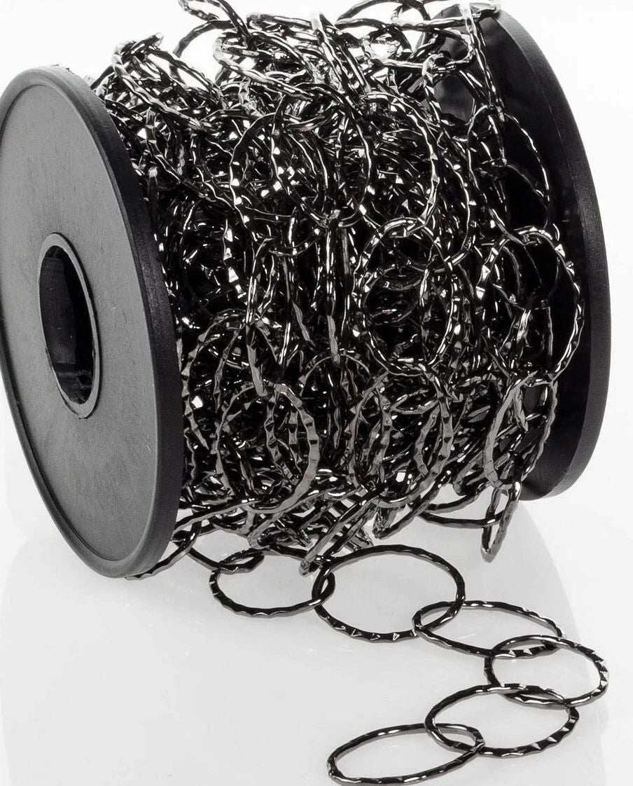 Gunmetal Hammered Oval Cable Chain, 14x20mm Links, 5 Meters (16.4 Feet), 1 Spool