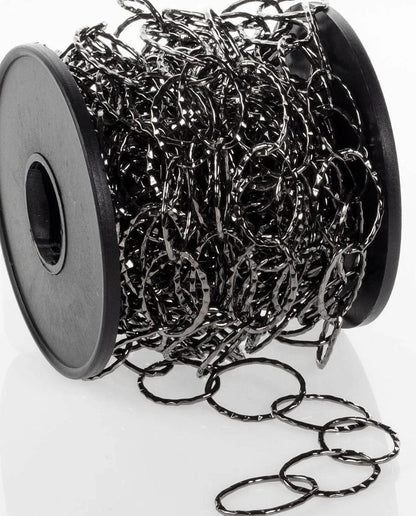 Gunmetal Hammered Oval Cable Chain, 14x20mm Links, 5 Meters (16.4 Feet), 1 Spool