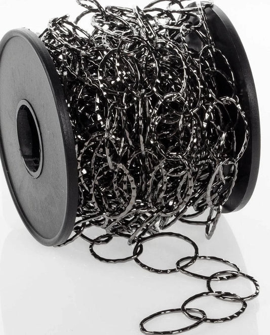 Gunmetal Hammered Oval Cable Chain, 14x20mm Links, 5 Meters (16.4 Feet), 1 Spool