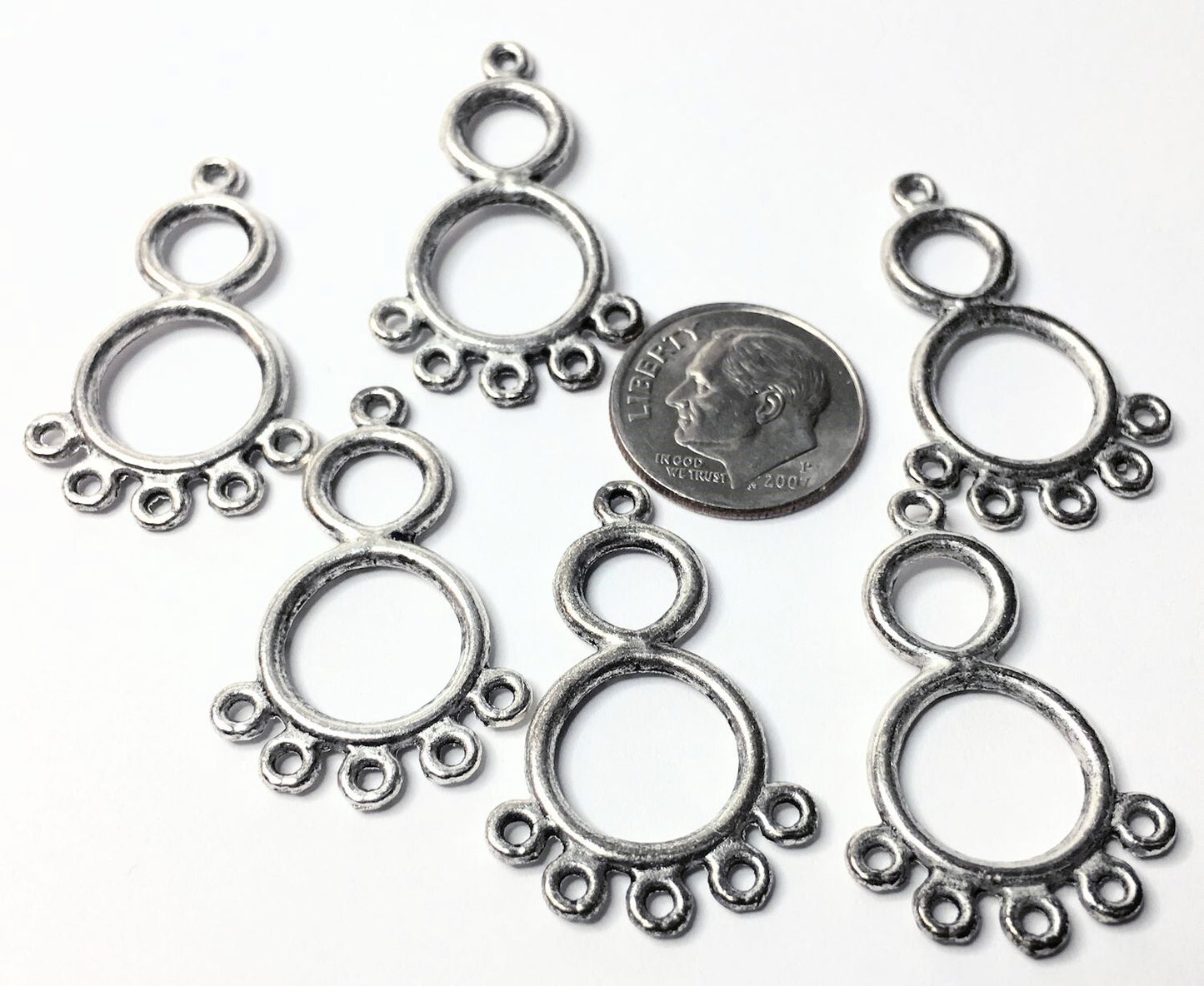 Antiqued Silver Plated Pewter 24x14mm Figure-8 Chandelier Drop with Loops, 12 pcs