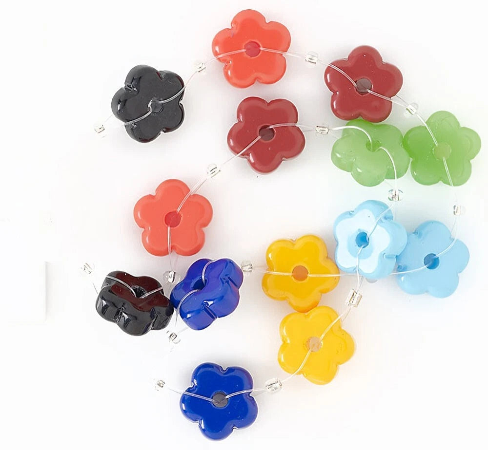 Multi-Color Opaque Glass Flower Rondelle Beads, 19x7mm, 16 pcs