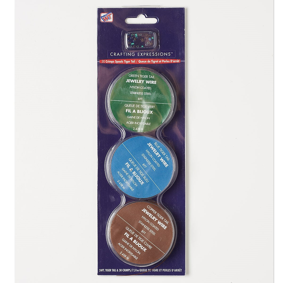 Tiger Tail Beading Wire, Green Blue Copper, 7 Strand 0.015", 3 Spools with 30 Crimps