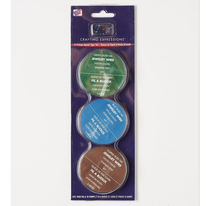 Tiger Tail Beading Wire, Green Blue Copper, 7 Strand 0.015", 3 Spools with 30 Crimps