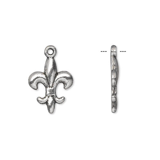 Antiqued Silver-Plated Pewter Fleur-de-Lis Charms, 15x12mm, 10 pcs