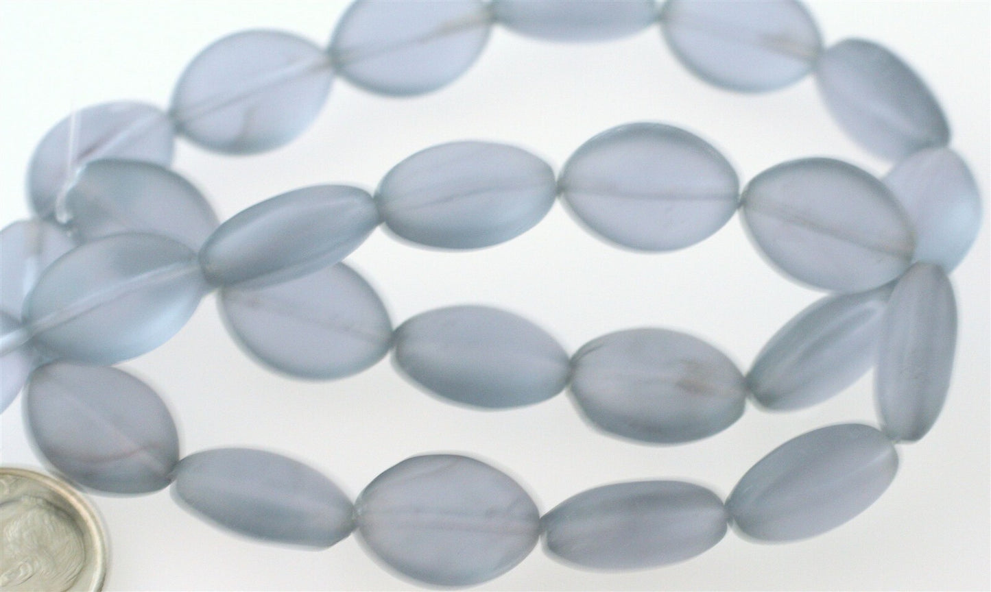 Lampwork Glass Frosted Teal Blue/Violet Puffed Oval Beads 15x11mm (15" Strand, approx. 24–26 pc)