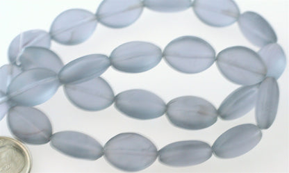 Lampwork Glass Frosted Teal Blue/Violet Puffed Oval Beads 15x11mm (15" Strand, approx. 24–26 pc)