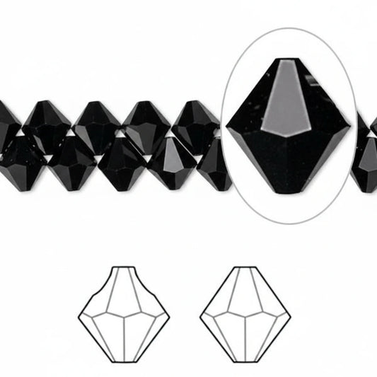 Swarovski Jet Black Top-Drilled Faceted Bicone Beads (6301), 6mm, 12 pcs