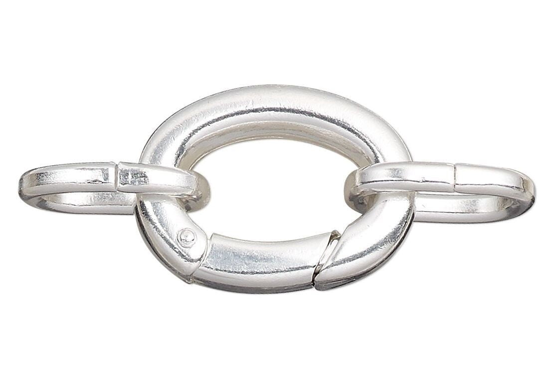 Clasp, 2 Large Silver Plated 20x16mm Self Closing Hinged Bail Clasps