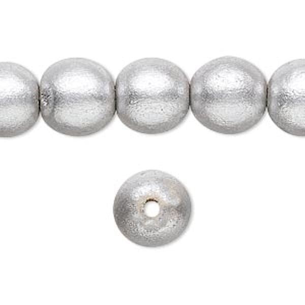 Metallic Silver Round Wood Beads 6mm 8mm or 10mm - 2 Strands