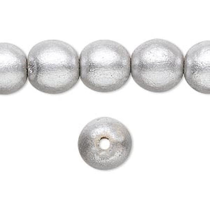 Metallic Silver Round Wood Beads 6mm 8mm or 10mm - 2 Strands