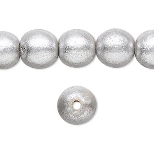 Metallic Silver Round Wood Beads 6mm 8mm or 10mm - 2 Strands