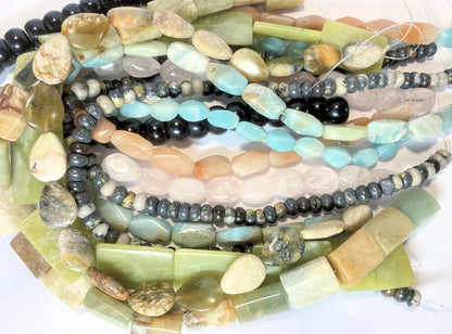 Beads, Mixed Gemstone C Grade 5x5-30x22mm Assorted Shapes, 10 Strands
