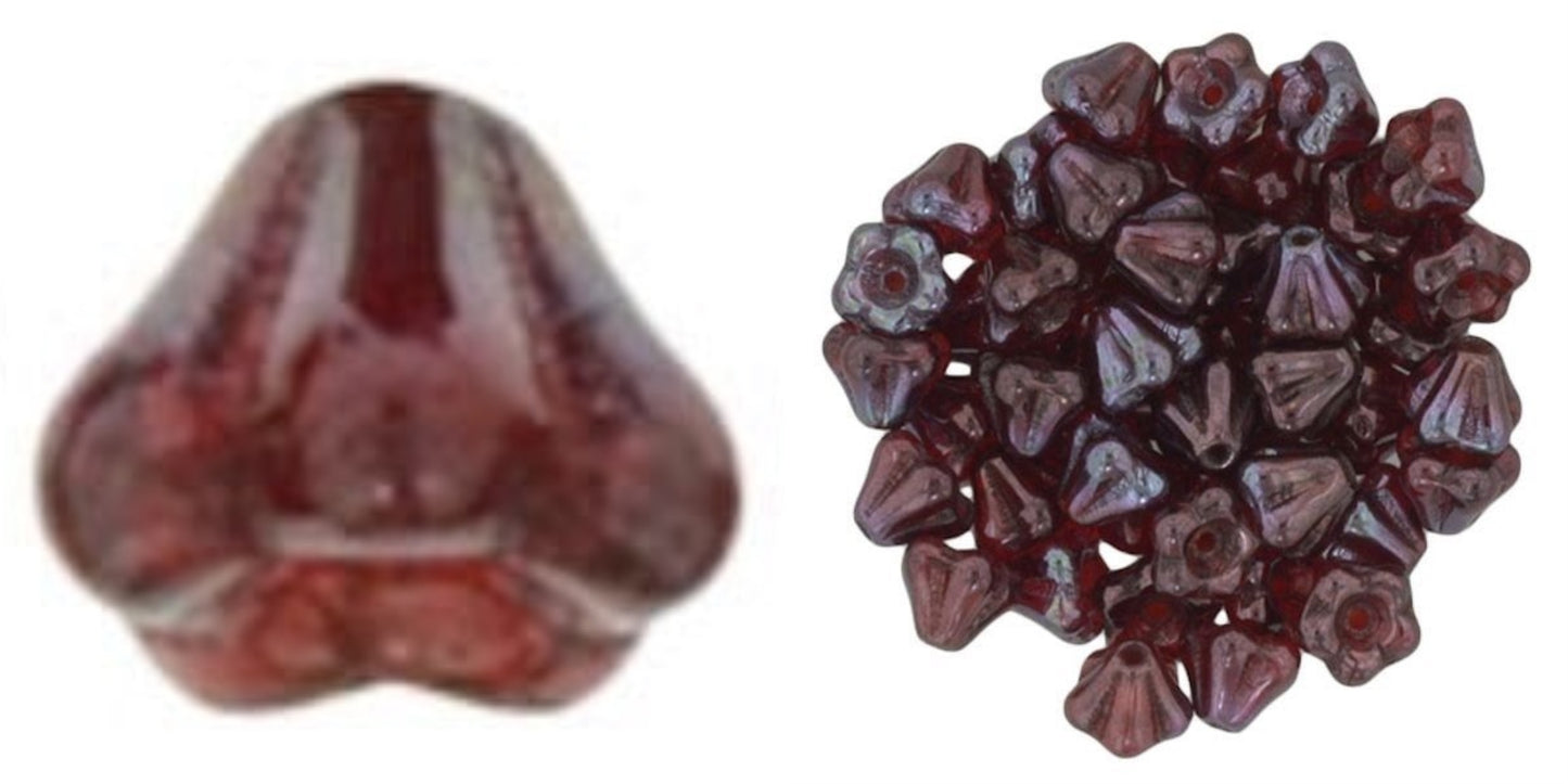 AB Siam Ruby Red Czech Glass Baby Bell Flower Beads 6x4mm, 50 pcs