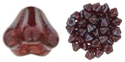 AB Siam Ruby Red Czech Glass Baby Bell Flower Beads 6x4mm, 50 pcs