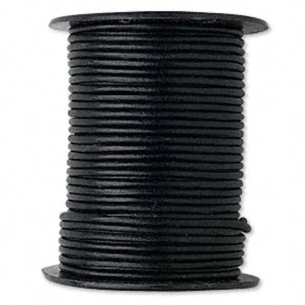 Dyed Black Round Leather Cord, 2mm, 25 Yards - 1 Spool