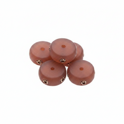 Frosted Brown Resin Rondelle Beads with Swarovski Crystals, 10x5mm, 5 pcs