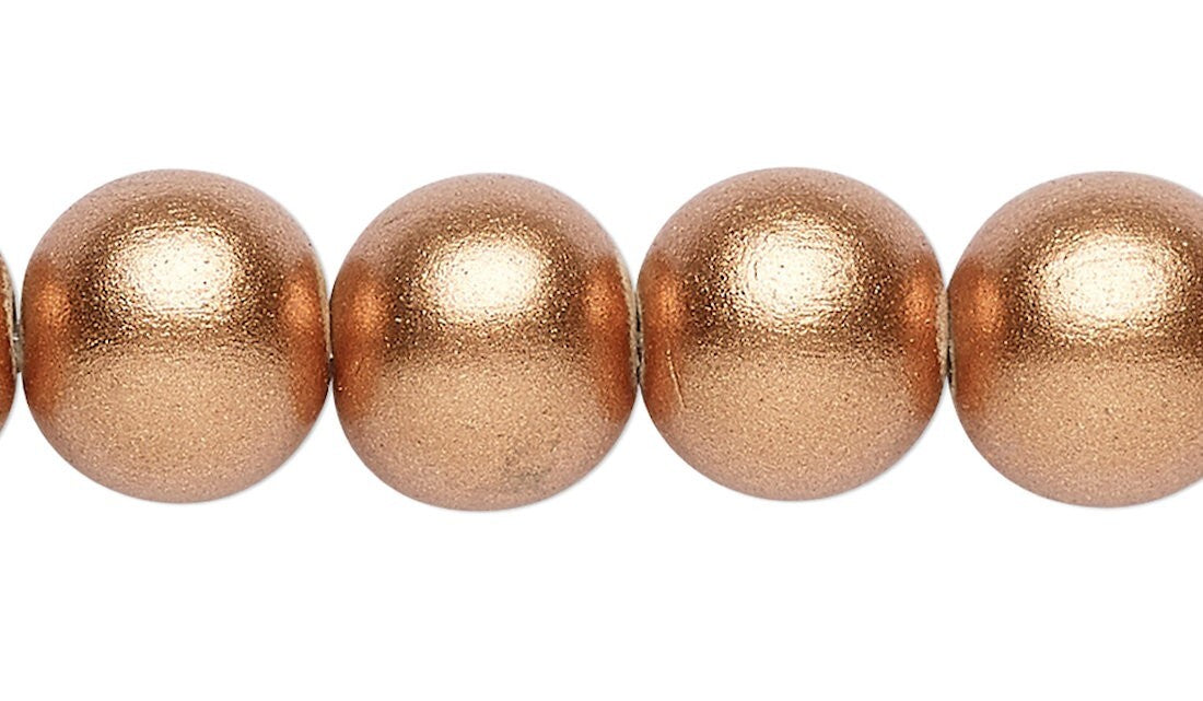 Metallic Copper Round Wood Beads, 8mm or 10mm — 2 Strands