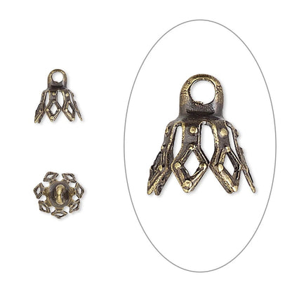 Antiqued Gold Brass Bell Bead Caps 7x5.5mm 7-Prong, Pkg of 100