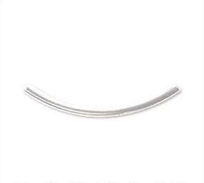 Silver Plated Brass Curved Tube Beads 20x1.2mm, 144 pcs
