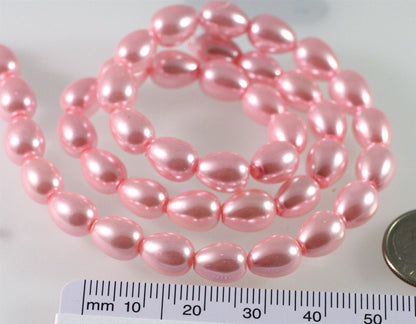 Dark Pink Glass Pearl Teardrop Beads, 9x7mm, 1 Strand (approx. 42-44)