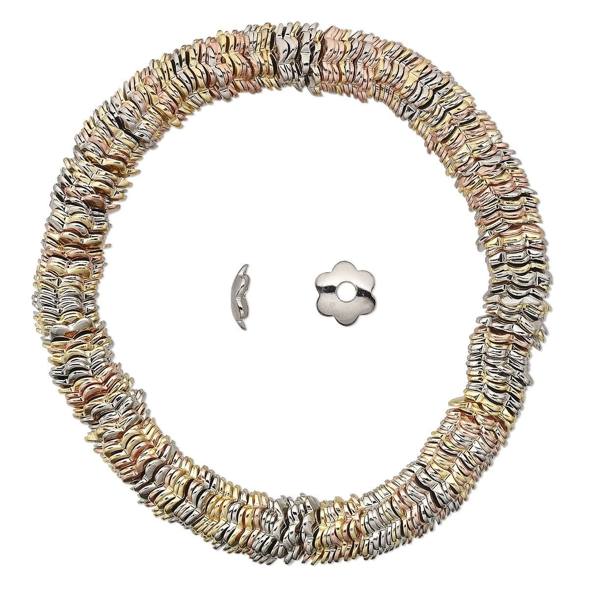 Flower Bead Caps, Three-Tone Steel, 7x2mm, approx. 300 pcs
