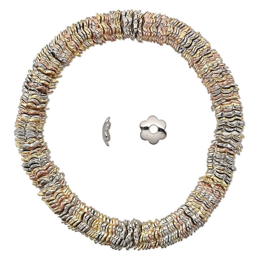 Flower Bead Caps, Three-Tone Steel, 7x2mm, approx. 300 pcs