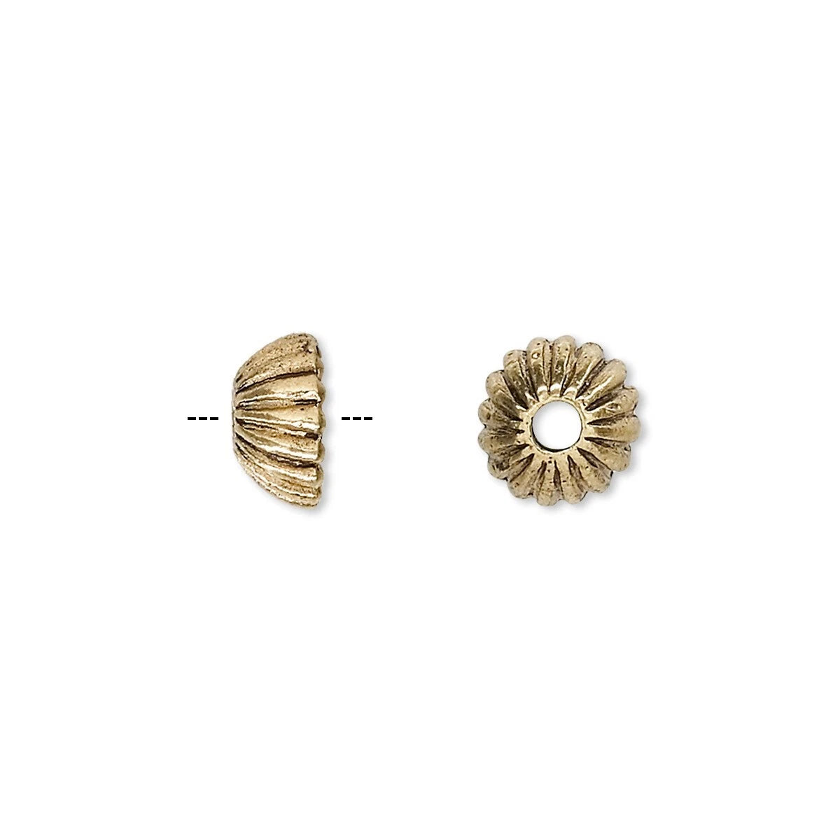 Antiqued Gold Pewter Ridged Round Bead Caps, 9x4mm, Fits 6-8mm Beads, 24 pcs