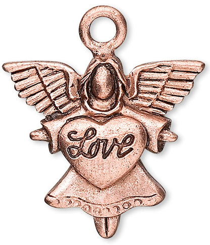 Antiqued Copper Plated Pewter Angel with LOVE Heart Charms 21x20mm – 2 pcs