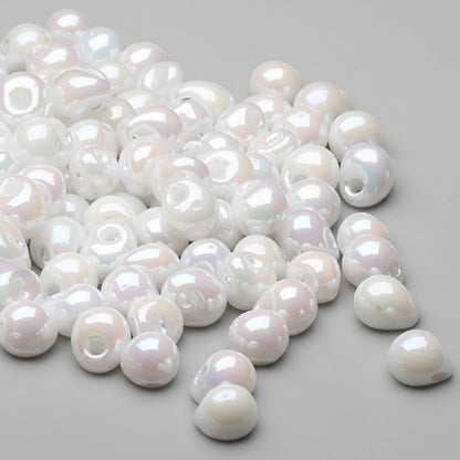 Miyuki Opaque Rainbow White AB Teardrop Fringe Beads, 4x3.4mm, 10g