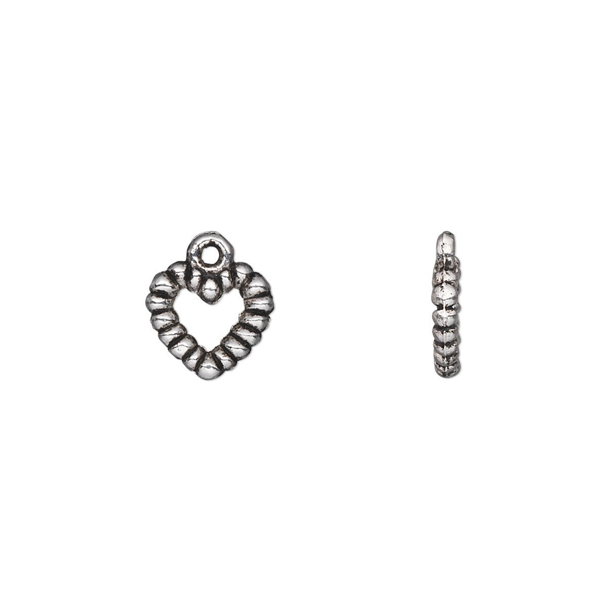 Antiqued Silver Pewter Double-Sided Heart Charms, 10x10mm, 50 pcs