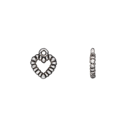 Antiqued Silver Pewter Double-Sided Heart Charms, 10x10mm, 50 pcs