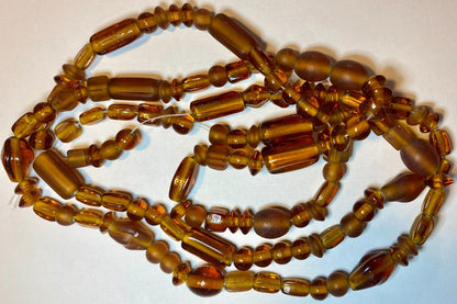 Lampwork Glass Beads, Frosted Amber, Mixed Shapes, 6-15mm, 50g pkg