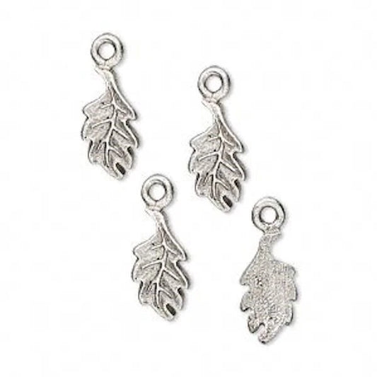Antiqued Silver Pewter Oak Leaf Charms, 6x14mm, 4 pcs