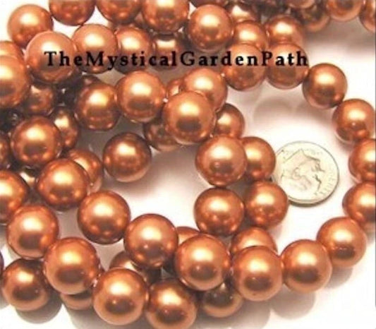 Copper Shell Pearl Round Beads, 14mm, 1 Strand (approx. 30)