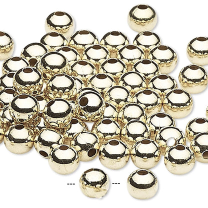 Gold Plated Brass 6.4mm Smooth Round Beads, 100 pcs