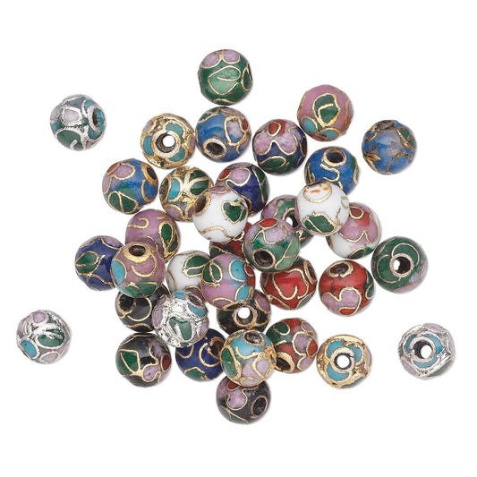 Multicolor Cloisonné 6mm Round Bead Mix, 36 pcs