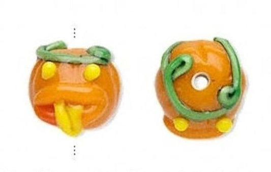 Lampwork Glass 15x13mm Jack-O-Lantern Pumpkin Beads, Orange, 4 Beads
