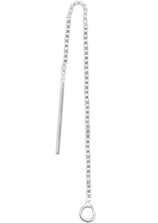 Sterling Silver 3-Inch Box Chain Ear Threads with Open 3.5mm Jump Ring, 1 Pair