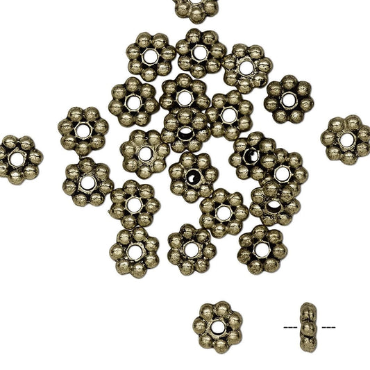 Antiqued Gold Plated Pewter 4x2mm Daisy Rondelle Beads, 24 pcs