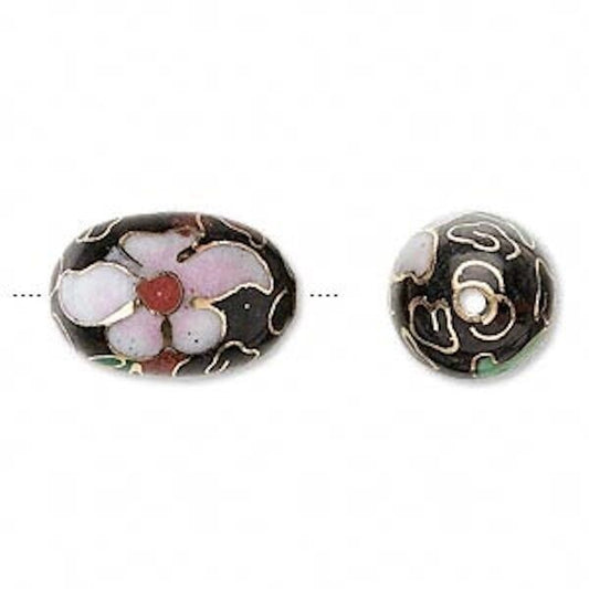 Black & Pink Cloisonné Oval Beads 18x12mm, 4 pcs