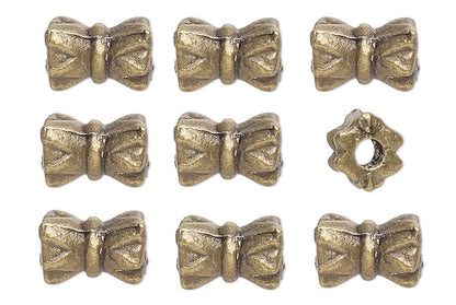 100 Antiqued Brass Plated Pewter 5x4mm Hourglass Beads with 0.6-0.8mm Hole