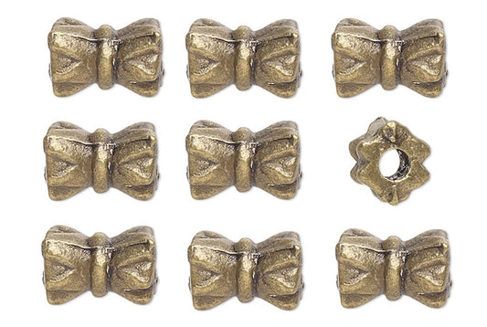 100 Antiqued Brass Plated Pewter 5x4mm Hourglass Beads with 0.6-0.8mm Hole