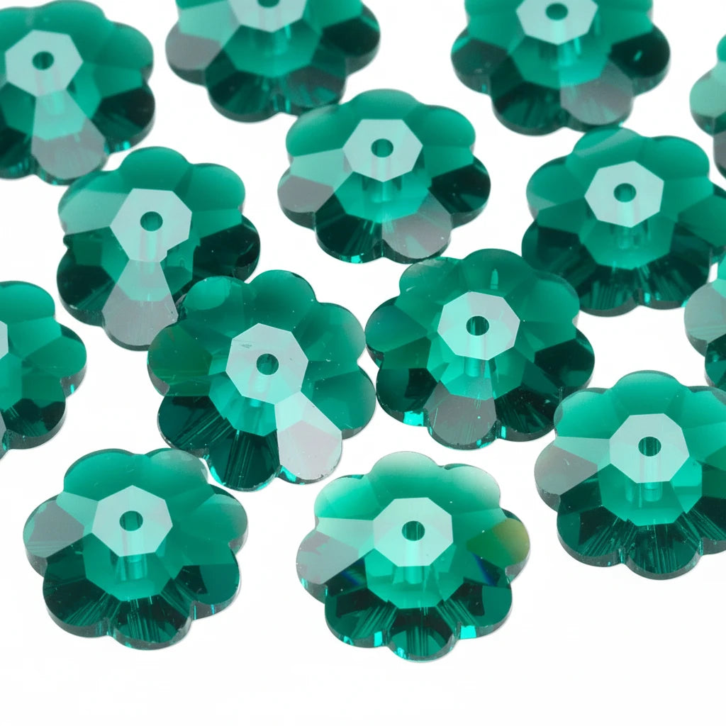 Swarovski Emerald Crystal Margarita Lochrose Flower Beads (3700), 10x3.5mm, 12 pcs